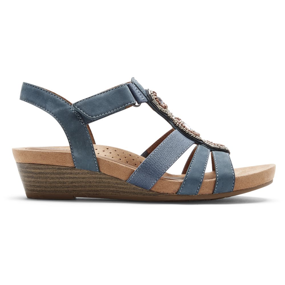 Sandalias Cunha Rockport Cobb Hill Hollywood Jewel Senhora - Azuis ( 802-MLFTNE )